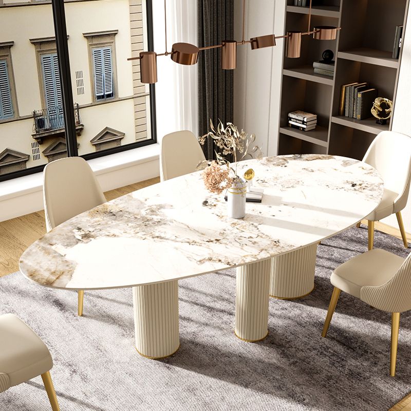Oval Shape Luxury Kitchen Table Sintered Stone Fixed Desk for Dining Room