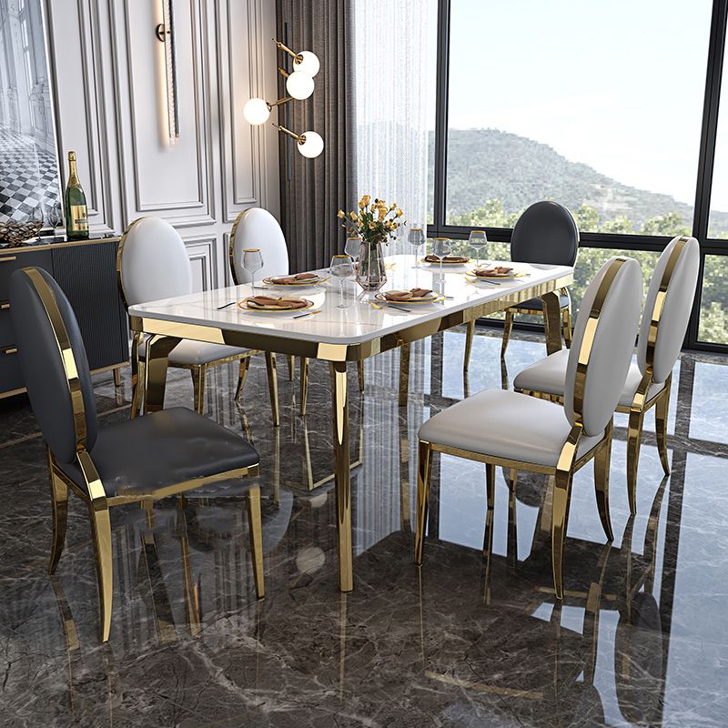 4 Legs Dining Table Luxury Rectangle Marble Home Dinette Table