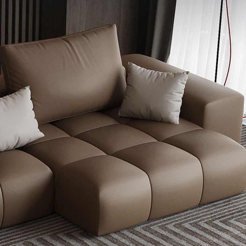 Dark Brown Faux Leather Sectional Stain-Resistant One Arm Sectional for Living Room Clearhalo 'furn' 'furn_sectionals' 'Furniture' 'Living Room Furniture' 'Sectionals' 1200x1200_d0914d26-8925-4cf3-9b68-035d2f51790e