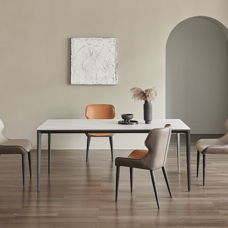 Modern Stone Top Rectangle Dinette Table Metal Base Dining Table in White Clearhalo 'Dining Tables & Seating' 'Dining Tables' 'dining_table' 'furn' 'furn_dining_table' 'Furniture' 'furniture_dining_table' 'Kitchen & Dining Furniture' 'kitchen' 'kitchen_dining_table' 1200x1200_d092de00-2b87-4bae-8aeb-3147c287ee17