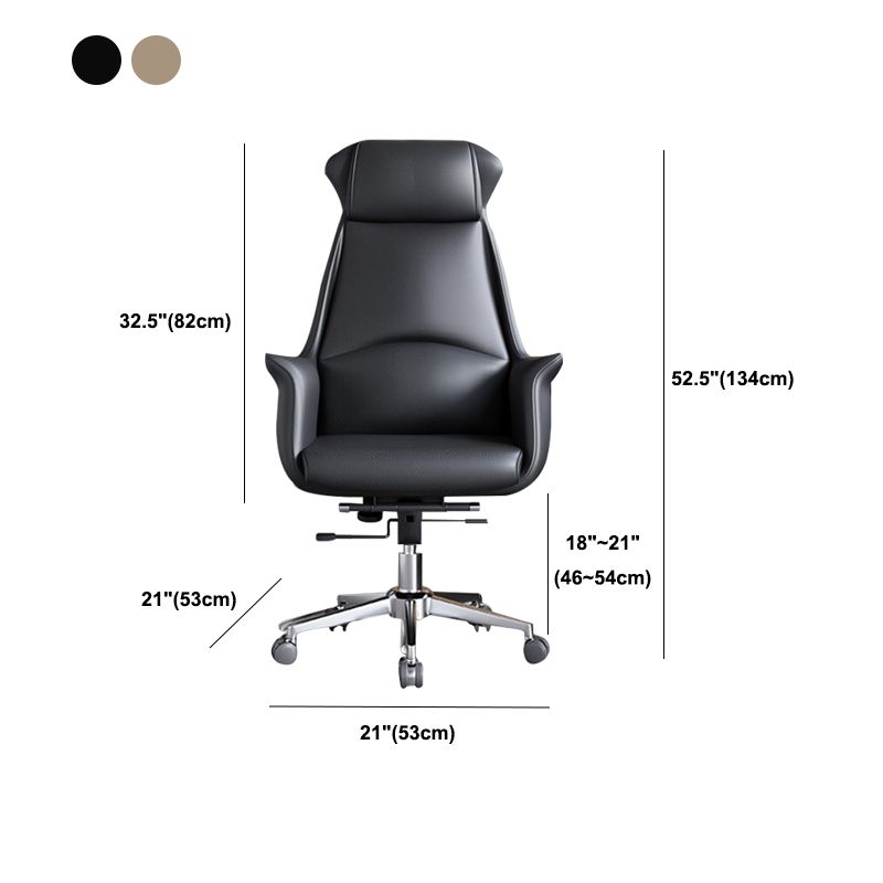 Sedia moderna con braccioli inclusi e rotelle, sedia da scrivania in pelle con schienale alto, colore nero/marrone