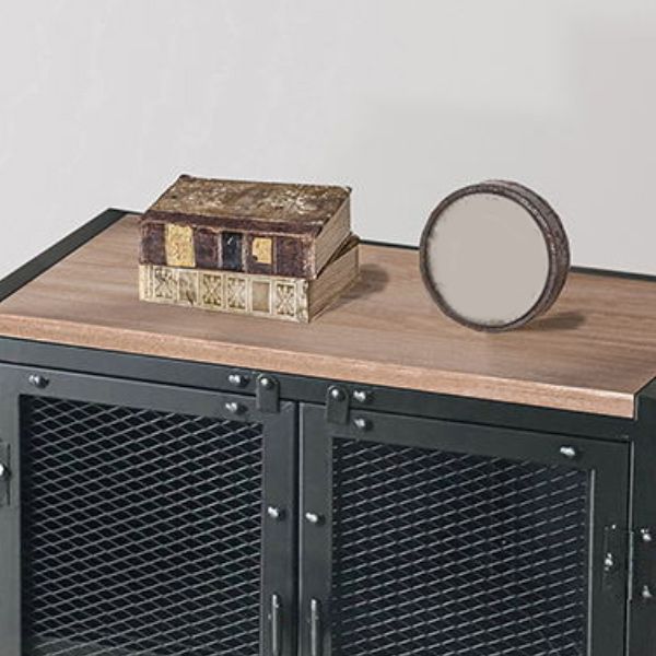 Armoire à accent industriel avec dessus en bois et pattes métalliques et 2 portes