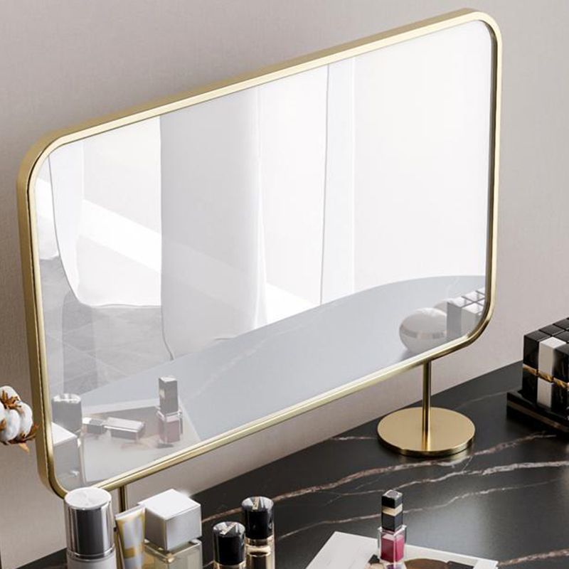 2つの収納引き出しバニティテーブル鏡とスツールのあるモダンな石のドレッシングテーブル