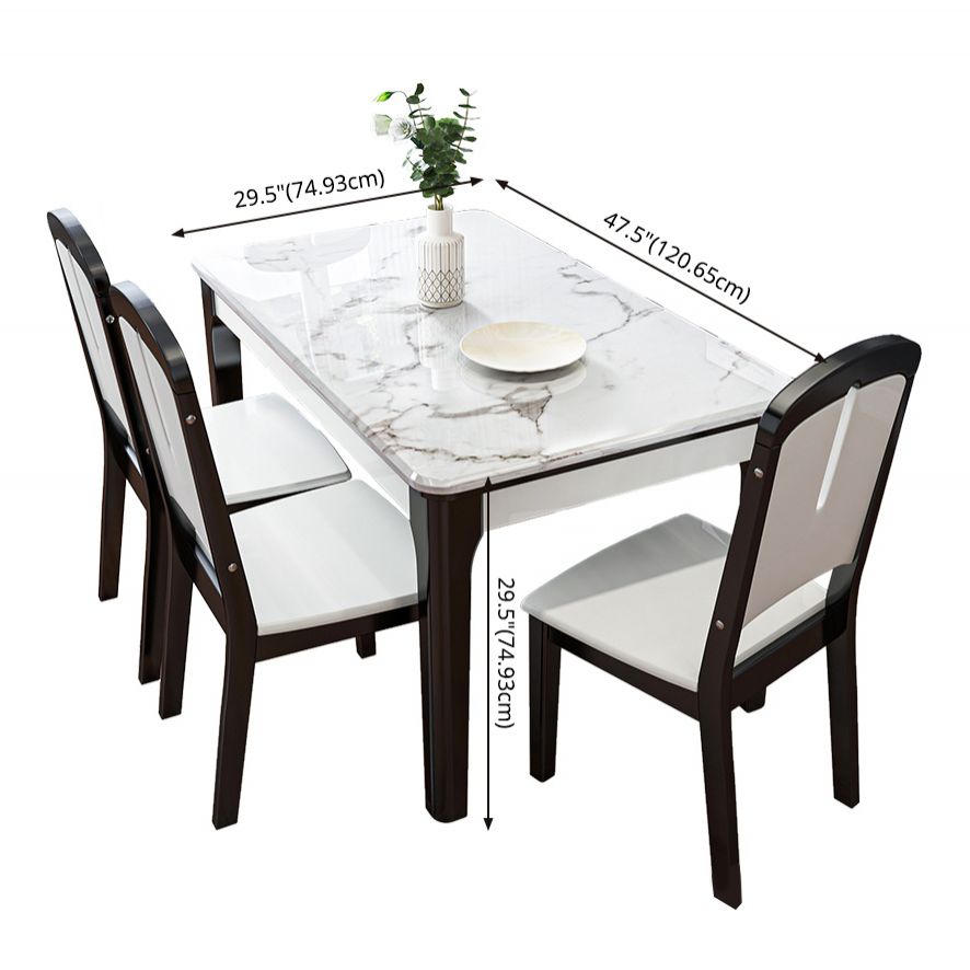Traditional Style Marble Dining Set with White Fixed Table and 4 Black Legs Base Clearhalo 'Dining Room Sets' 'Dining Tables & Seating' 'dining_room_set' 'furn' 'furn_dining_room_set' 'Furniture' 'furniture_dining_room_set' 'Kitchen & Dining Furniture' 'kitchen&dining_furn' 'kitchen' 1200x1200_d09ae932-2d0d-45f8-afd1-8d4a7b587c9b