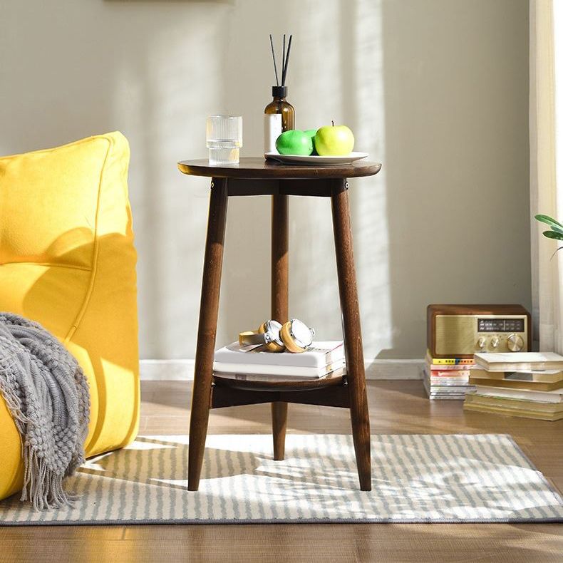 Solid Wood Round Top Side Table 23.6" Tall 3 Legs End Table with Shelf Clearhalo 'Coffee & Accent Tables' 'End & Side Tables' 'end_side_tables' 'furn' 'furn_end_side_tables' 'Furniture' 'Living Room Furniture' 1200x1200_d09f0a2f-3dd7-4f70-a07c-e5f856f01845