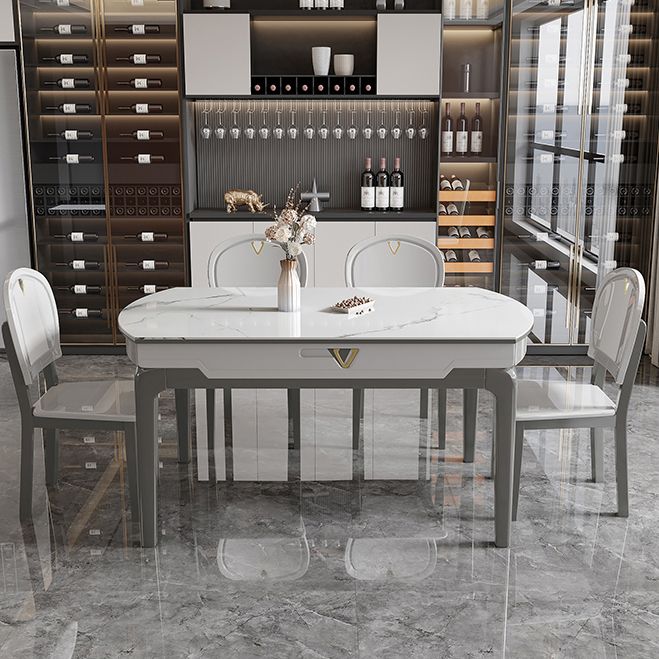 Modern Extendable Dining Table White Round Stone Tabletop for Home Clearhalo 'Dining Tables & Seating' 'Dining Tables' 'dining_table' 'furn' 'furn_dining_table' 'Furniture' 'Kitchen & Dining Furniture' 1200x1200_d0a35cf2-4f7f-4c17-9b62-8ea0296ea084