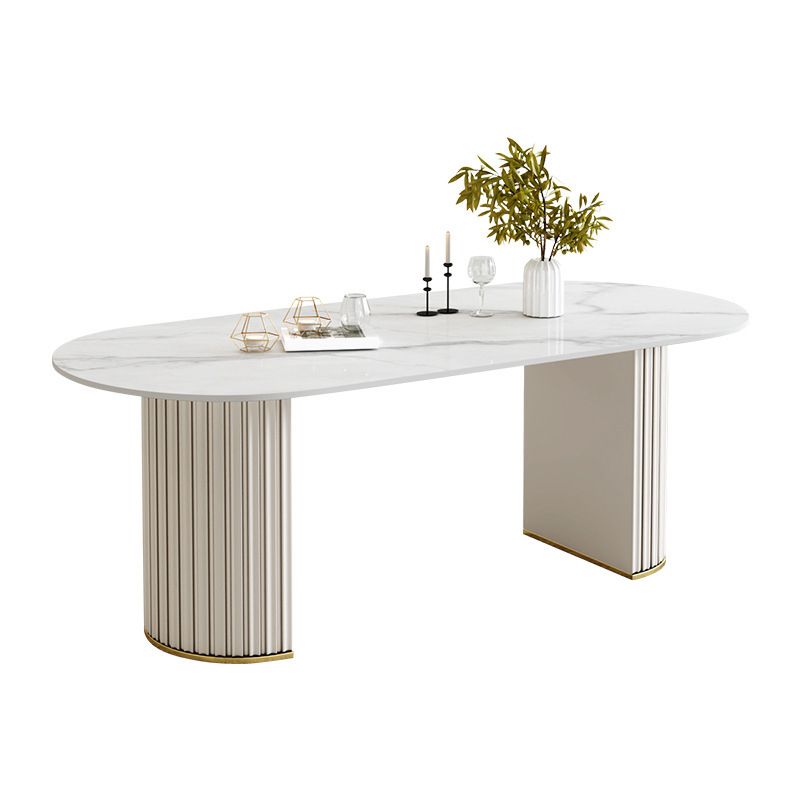 Glam White Sintered Stone Dining Table Set Oval 1/2/5/7 Pieces Dining Set for Home Use Clearhalo 'Dining Room Sets' 'Dining Tables & Seating' 'dining_room_set' 'furn' 'furn_dining_room_set' 'Furniture' 'Kitchen & Dining Furniture' 1200x1200_d0a3680d-f87c-4058-bae3-03223455a62d