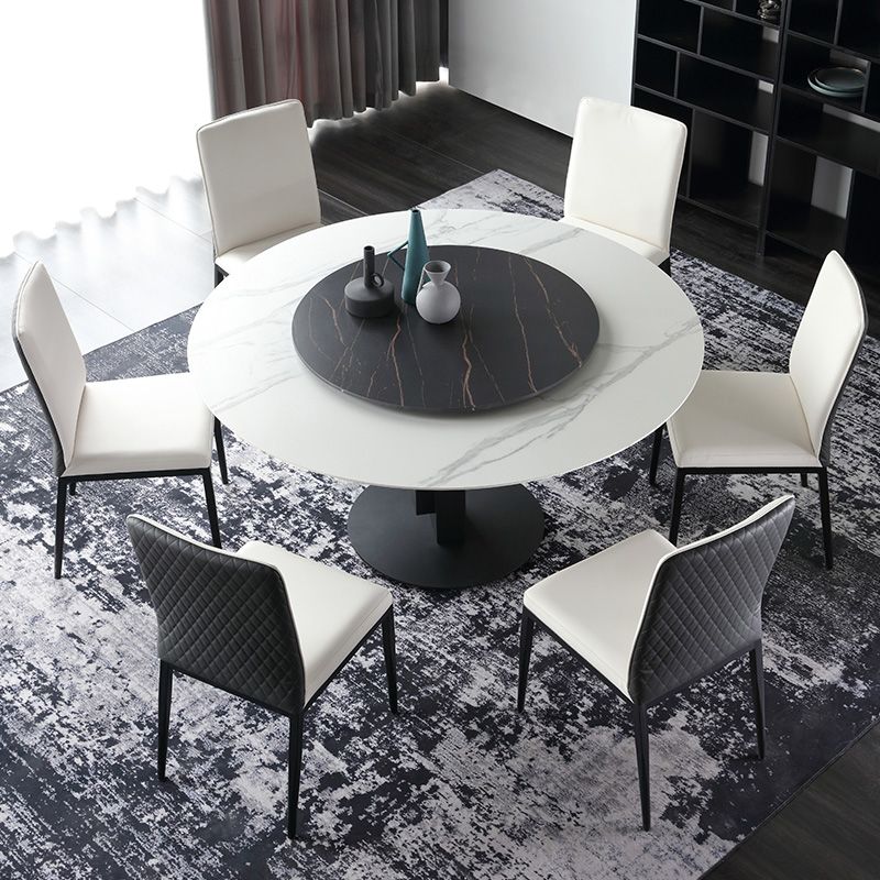 Modern Round Dinette Set 1/4/7 Pieces Sintered Stone Top Dining Table Set with Turntable Clearhalo 'Dining Room Sets' 'Dining Tables & Seating' 'dining_room_set' 'furn' 'furn_dining_room_set' 'Furniture' 'furniture_dining_room_set' 'Kitchen & Dining Furniture' 1200x1200_d0ab346f-5827-4bc5-8e40-05522648f8b4