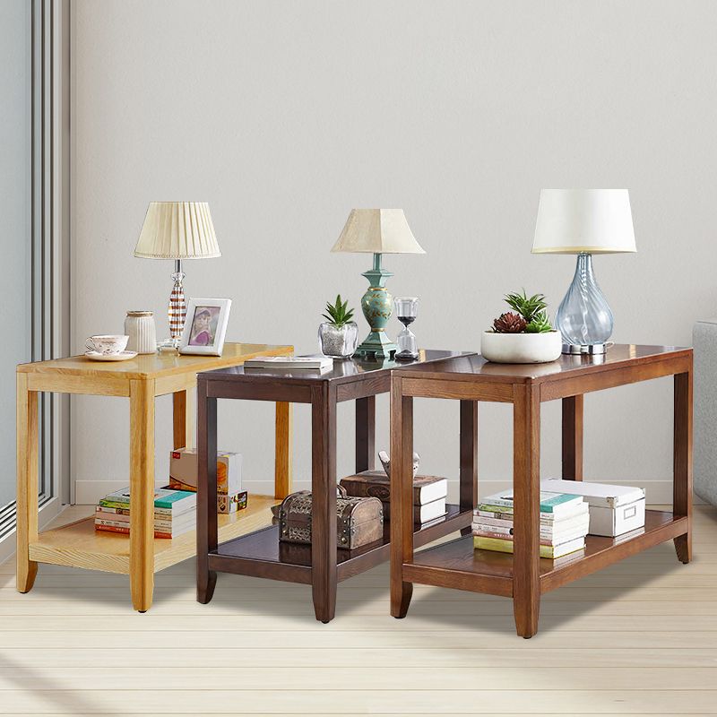 Modern Square 23.62"Tall Oak 4 Legs End Table with Shelf for Living Room Clearhalo 'Coffee & Accent Tables' 'End & Side Tables' 'end_side_table' 'end_side_tables' 'furn' 'furn_end_side_tables' 'Furniture' 'furniture_end_side_table' 'Living Room Furniture' 1200x1200_d0aec2b8-963f-4fb3-af0a-779c9722d739