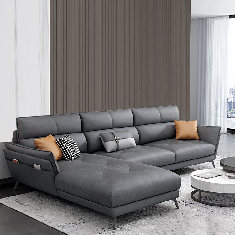 Ultra-Modern Sewn Pillow Back Faux Leather Pillow Top Arm Sofa with Wear-resisting Clearhalo 'furn' 'furn_sectionals' 'Furniture' 'furniture_sectionals' 'kitchen' 'kitchen_sectionals' 'Living Room Furniture' 'Sectionals' 1200x1200_d0b70f3d-4e83-4ed2-ae70-657cd349b7b9