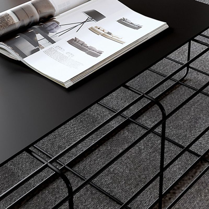 Mid-Century Modern Frame Coffee Table in Black with Iron Top