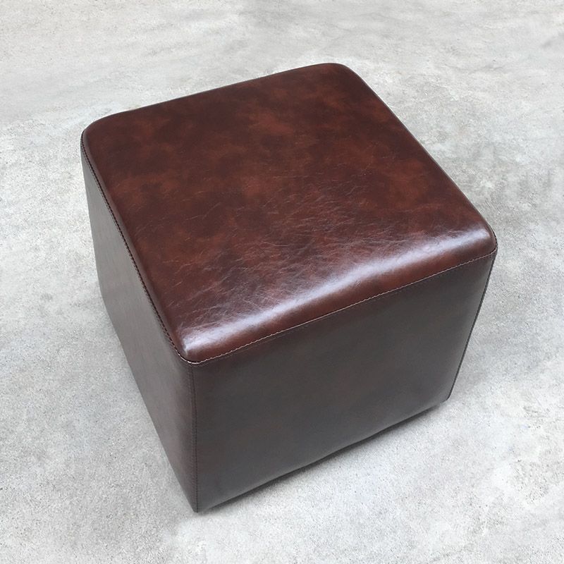 Mid-Century Modern Pouf Ottoman Genuine Leather Upholstered Solid Color Square Ottoman Clearhalo 'furn' 'furn_ottomans_poufs' 'Furniture' 'Living Room Furniture' 'Ottomans & Poufs' 'ottomans_poufs' 1200x1200_d0b7bbe5-7966-4d1a-92b5-dc8e9804c4fe