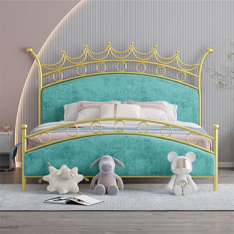 Glam Style Standard Bed with Upholstered Headboard in Iron Bed