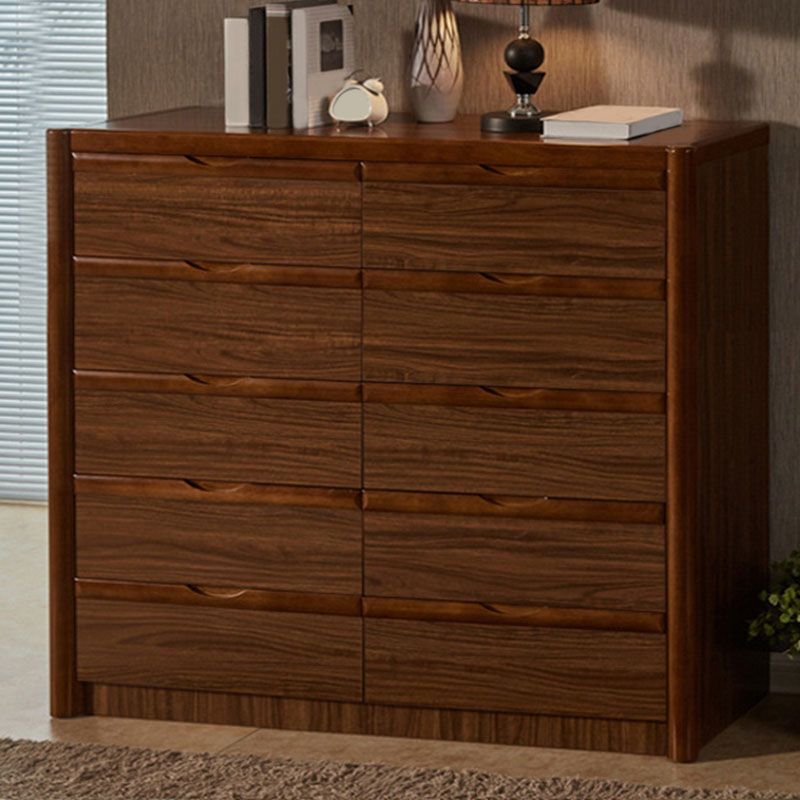 Casseggiatore di stoccaggio marrone in stile tradizionale in legno in legno massiccio con cassetti