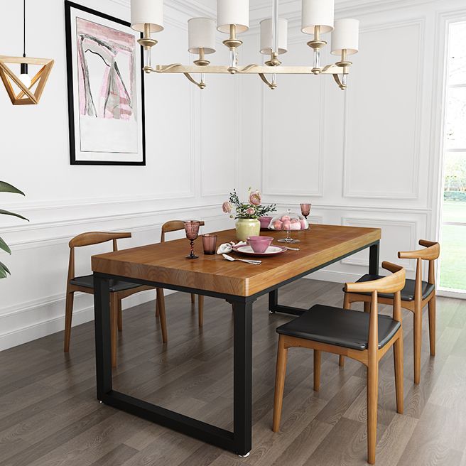 Industrial Brown Dining Table Rectangle Shape Solid Wood Dining Table with Double Pedestal Bases Clearhalo ' dining_table' 'Dining Tables & Seating' 'Dining Tables' 'furn' 'furn_dining_table' 'Furniture' 'furniture_dining_table' 'Kitchen & Dining Furniture' 'kitchen&dining_furn' 'kitchen' 'kitchen_dining_table' 1200x1200_d0bc9877-7ec9-4609-8167-6719f312db3b