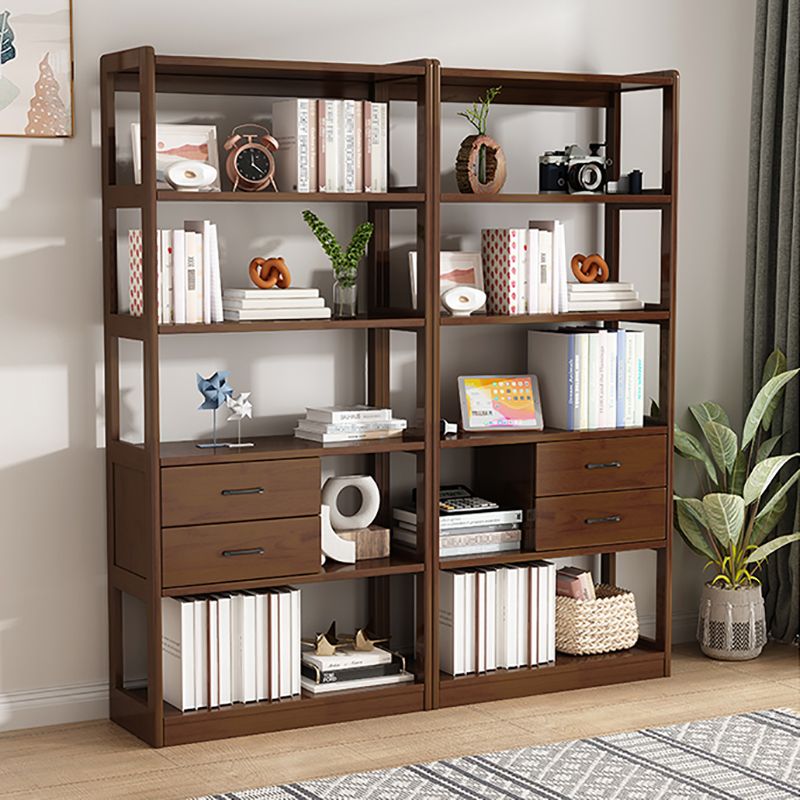 Modern Style Open Back Bookshelf Standard Wooden Bookcase with Drawers