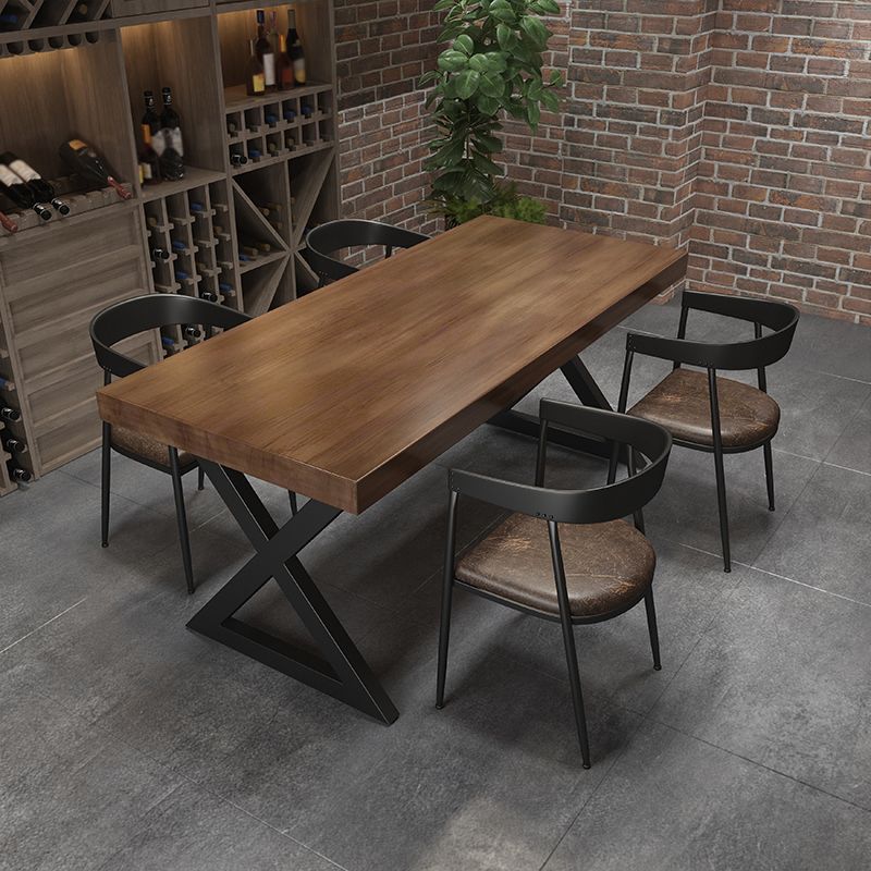 Industrial Pine Table for Restaurant Rectangle Dining Table with Double Pedestal Clearhalo 'Dining Tables & Seating' 'Dining Tables' 'dining_table' 'furn' 'furn_dining_table' 'Furniture' 'Kitchen & Dining Furniture' 1200x1200_d0bda989-5481-4207-bcfd-1ad45d6038ee