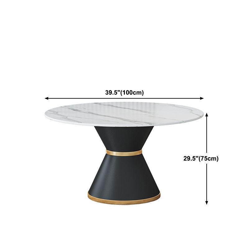 Round Stone Dining Table Black Base Traditional Luxury Dinette Table in White Clearhalo 'Dining Tables & Seating' 'Dining Tables' 'dining_table' 'furn' 'furn_dining_table' 'Furniture' 'furniture_dining_table' 'Kitchen & Dining Furniture' 1200x1200_d0bddabb-b091-4324-aa01-519934c98a1c