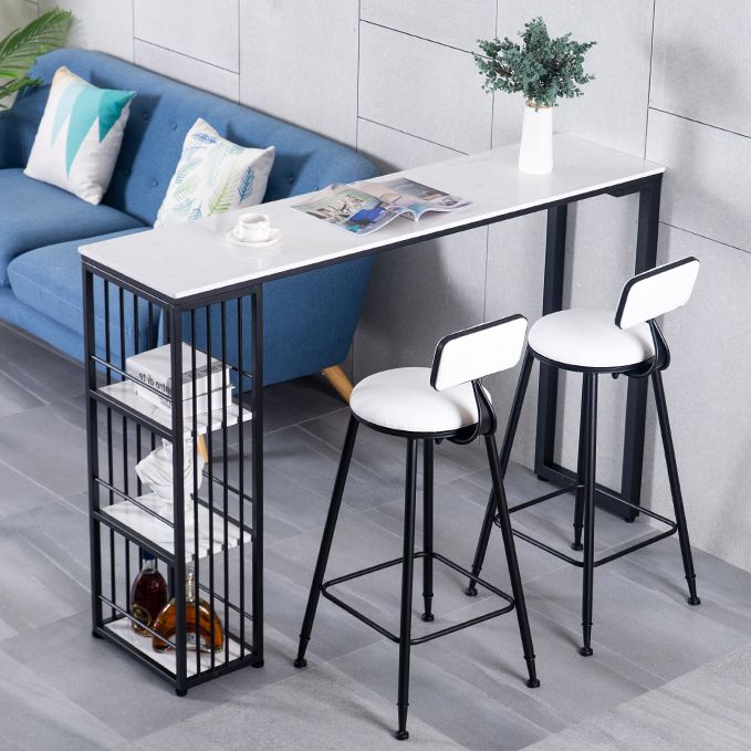 Marble Bistro Table with Rectangle Table Top Double Pedestal Table - 41.3" H Clearhalo 'Bar Furniture' 'Bar Tables' 'bar_tables' 'furn' 'furn_bar_tables' 'Furniture' 'furniture_bar_tables' 'Kitchen & Dining Furniture' 1200x1200_d0c23525-591f-4b28-a786-b33e1ef1ed05