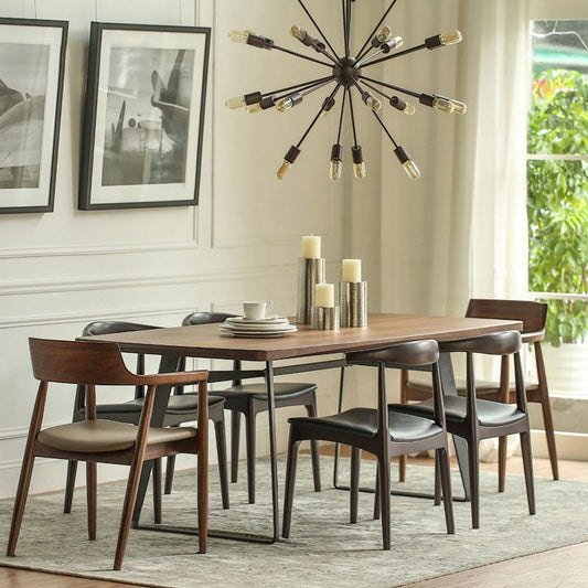 Vaste houten bovenkant eettafel traditionele luxe rechthoekige tafel met sleeënbasis