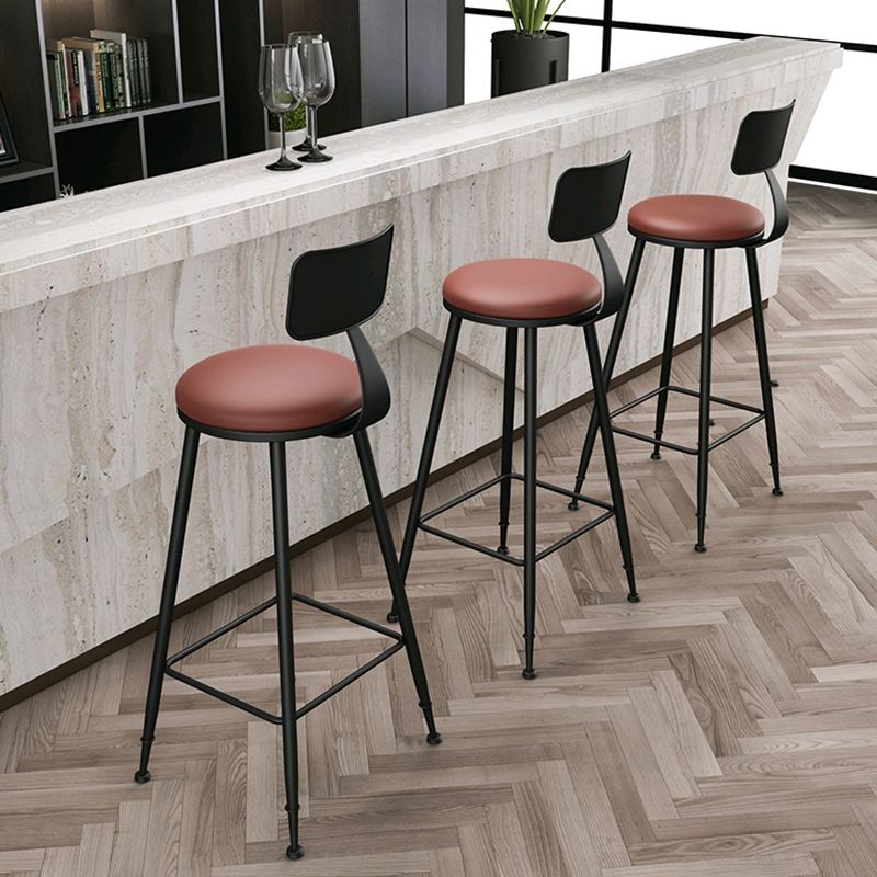 Modern Backrest Counter Stool Iron Bar Stool with Leather Cushion and Pedal for Cafe Clearhalo 'Bar Furniture' 'Bar Stools' 'bar_stools' 'furn' 'furn_bar_stools' 'Furniture' 'Kitchen & Dining Furniture' 1200x1200_d0c71753-b0b2-4503-8122-3c341045cd39