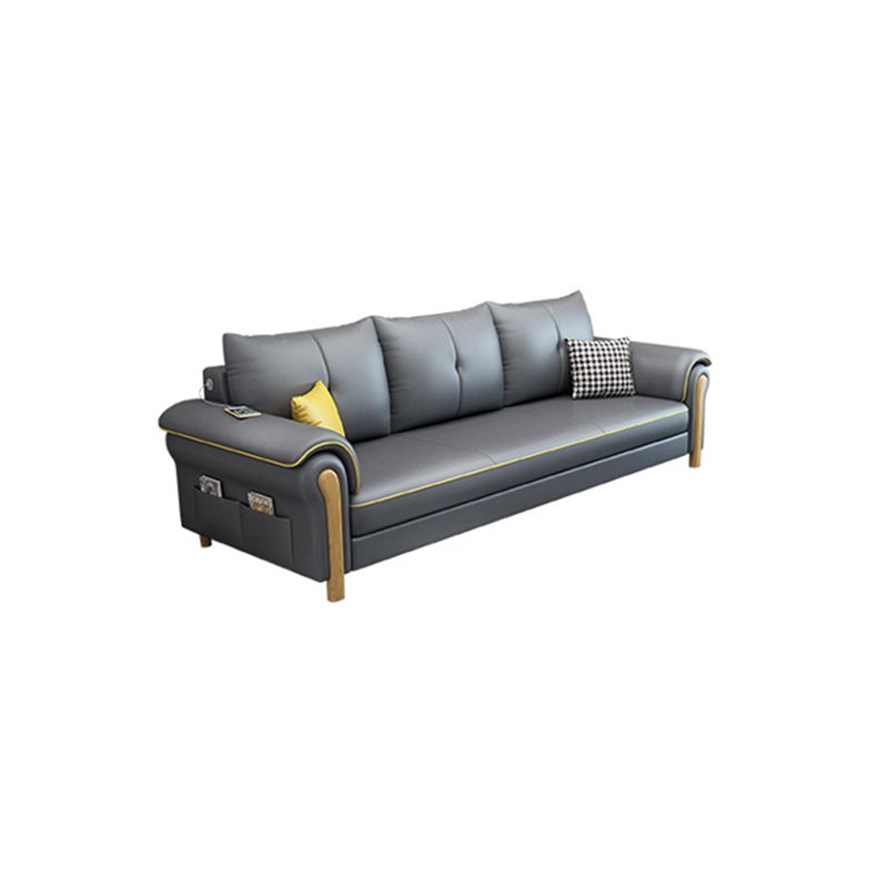 Leather Sofa with Bolster Pillows Single Cushion Seat Square Arm Sofa for Living Room Clearhalo 'furn' 'furn_sofas' 'Furniture' 'furniture_sofas' 'kitchen' 'kitchen_sofas' 'Living Room Furniture' 'Sofa' 'sofas' 1200x1200_d0c7b925-a41a-4dff-83bb-a0c9e57741e4