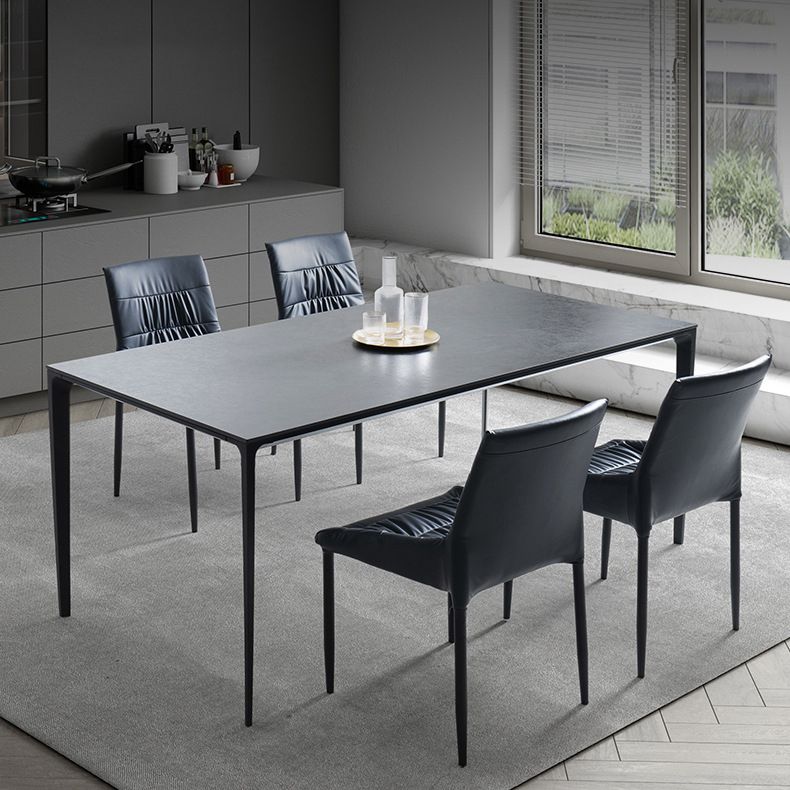 Modern Sintered Stone Black Dining Set with Rectangle Table and Black Legs Kitchen Dining Set Clearhalo 'Dining Room Sets' 'Dining Tables & Seating' 'dining_room_set' 'furn' 'furn_dining_room_set' 'Furniture' 'furniture_dining_room_set' 'Kitchen & Dining Furniture' 'kitchen&dining_furn' 'kitchen' 1200x1200_d0c7be3f-e660-4a04-a283-569153ffdcf5