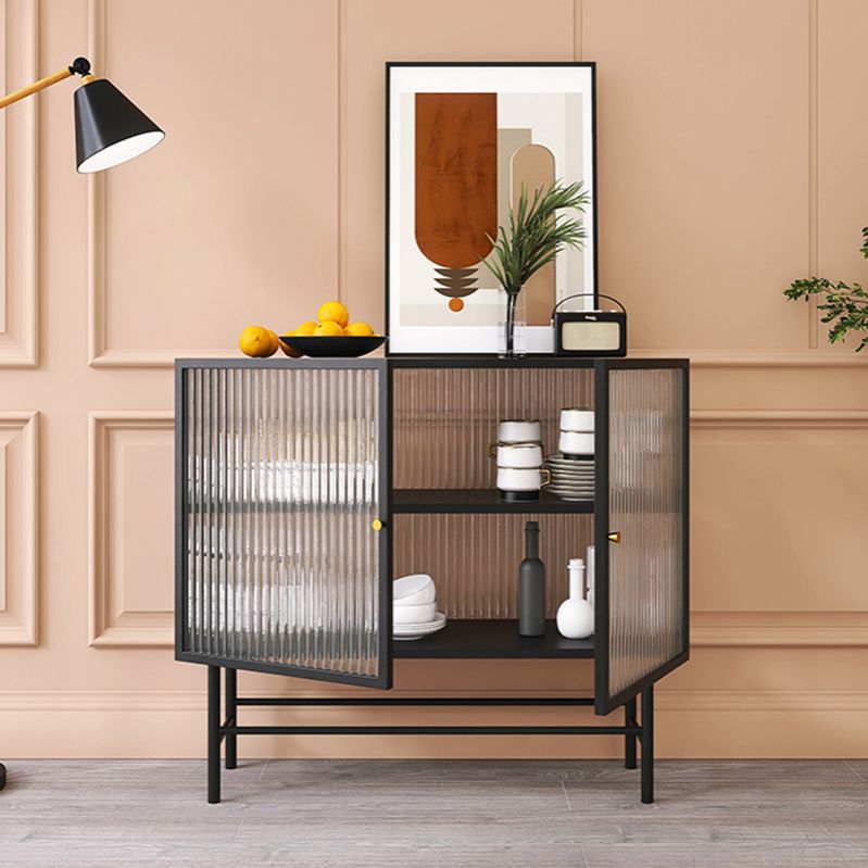 Iron Kitchen Sideboard Cabinet Modern Server Cabinet with Storage and Glass Door Clearhalo 'buffet_sideboard' 'Buffets & Sideboards' 'furn' 'furn_buffet_sideboard' 'Furniture' 'furniture_buffet_sideboard' 'Kitchen & Dining Furniture' 1200x1200_d0c92456-6141-4677-8217-3f1624287549