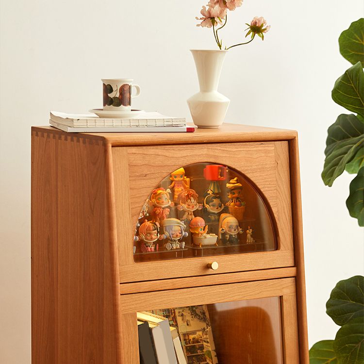 43.3" Tall Natural 1-Drawer Side Cabinet in Cherry 2 Glass Door Solid Wood Chest Clearhalo 'Cabinets & Chests' 'cabinets_chests' 'furn' 'furn_cabinets_chests' 'Furniture' 'Living Room Furniture' 1200x1200_d0ce526c-cd99-4566-96b9-8d6ccec5ca0d