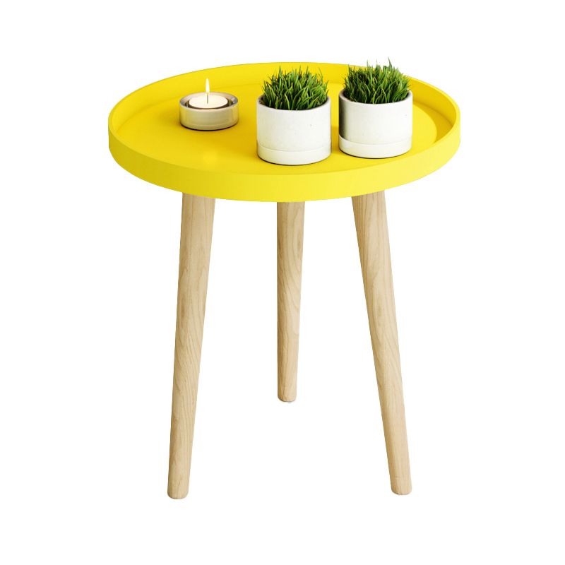 17.71" Tall Plastic Round Top Side Table Wooden 3 Legs End Table