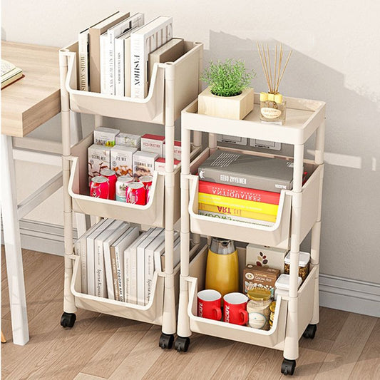 White Contemporary Standard Adjustable with Wheels Plastic Bookshelf for Home