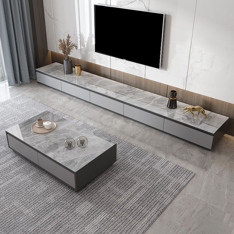 Console multimediale in finto legno Console TV grigia contemporanea con cassetti