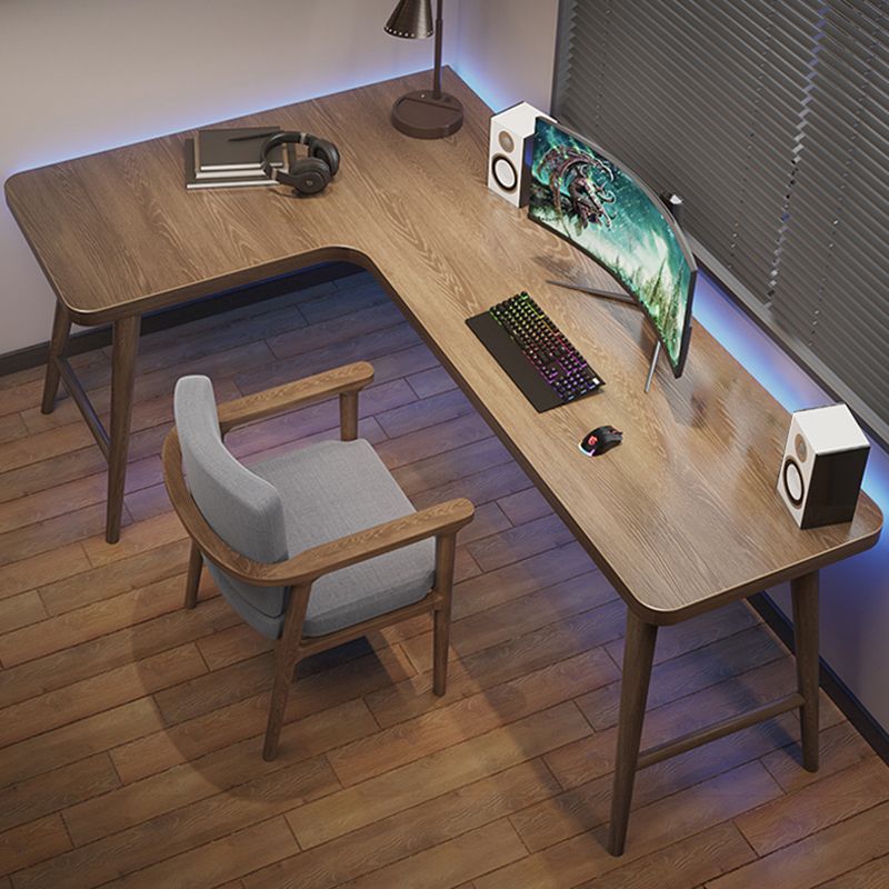 Wooden Office Laptop Table Brown L-Shaped Writing Desk for Home