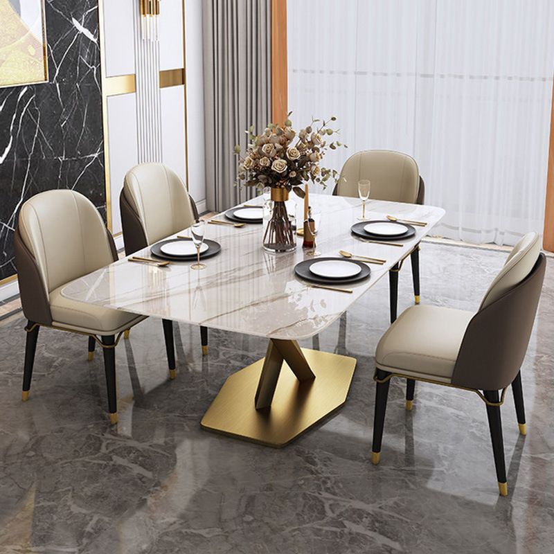 Rectangle Traditional Luxury Dining Table Sintered Stone Table with Gold Pedestal Base Clearhalo ' dining_table' 'Dining Tables & Seating' 'Dining Tables' 'furn' 'furn_dining_table' 'Furniture' 'furniture_dining_table' 'Kitchen & Dining Furniture' 'kitchen&dining_furn' 'kitchen' 'kitchen_dining_table' 1200x1200_d0dab015-6e27-41e9-983a-a31c540338b8