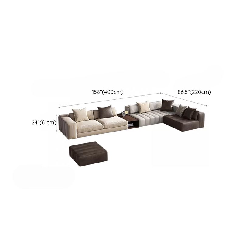 Genuine Leather Sofa with Pillows 24" H Square Arm Sofa in Beige and Brown Clearhalo 'furn' 'furn_sectionals' 'Furniture' 'Living Room Furniture' 'Sectionals' 1200x1200_d0dc0ff4-3db5-4714-a597-ea912cfdee6d