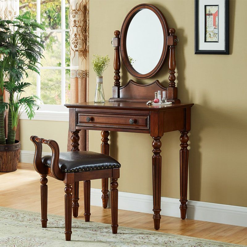 Solid Wood Vanity Makeup Table Set Traditional 1 Drawer Dressing Table