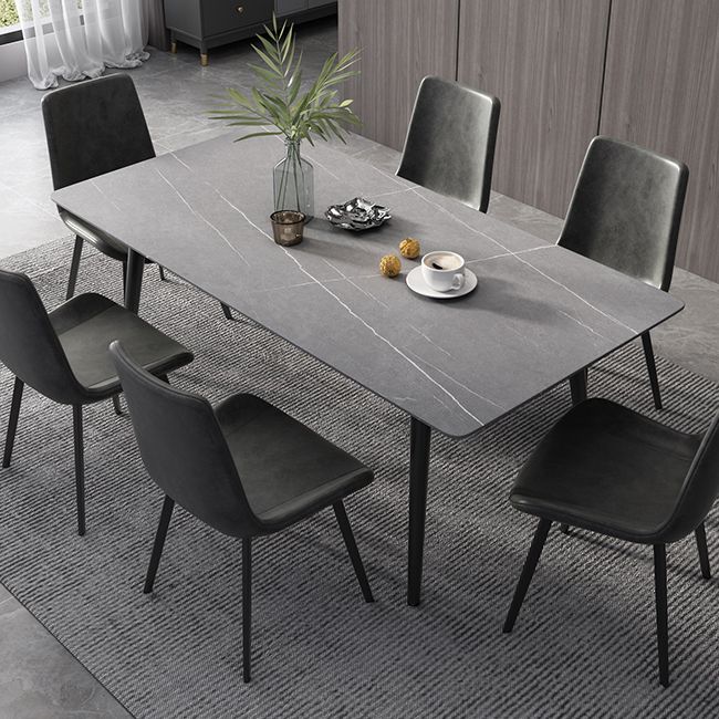 Industrial Style Dining Table Rectangle Sintered Stone 4 Legs Table with Black Frame Clearhalo ' dining_table' 'Dining Tables & Seating' 'Dining Tables' 'furn' 'furn_dining_table' 'Furniture' 'furniture_dining_table' 'Kitchen & Dining Furniture' 'kitchen&dining_furn' 'kitchen' 'kitchen_dining_table' 1200x1200_d0e111c7-55cc-4f52-a539-087a65db1985