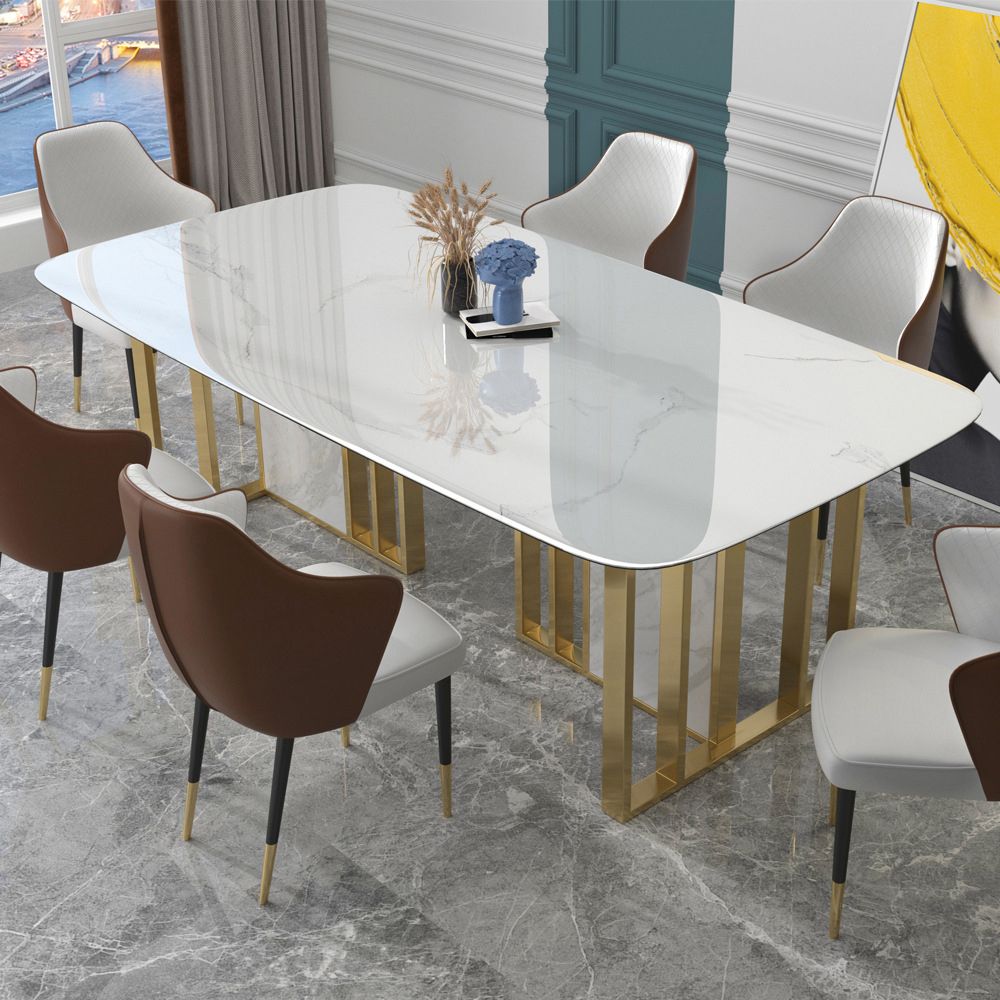 Glam Rectangle Dining Table Sintered Stone Table with Metal Legs for Home Use Clearhalo 'Dining Tables & Seating' 'Dining Tables' 'dining_table' 'furn' 'furn_dining_table' 'Furniture' 'Kitchen & Dining Furniture' 1200x1200_d0e11fae-5fd8-4289-ab91-de8eefa5d1f0