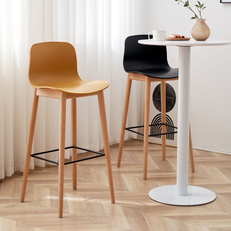 Contemporary Plastic Armless Bar Stools with Solid Wood Base