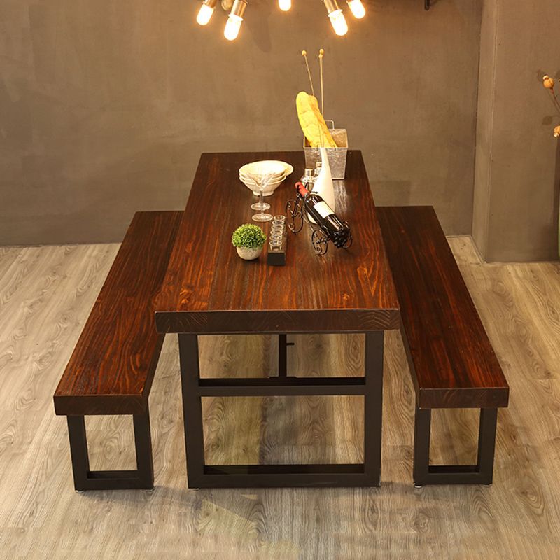 Industrial 1/2/3/4/5 pezzi mobili sedie da pranzo a rettangolo in legno massiccio impostati in marrone