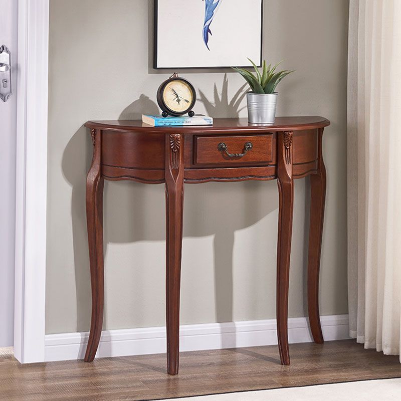 Mesa de consola de madera de goma Media de acento de media luna moderna de mediados del siglo