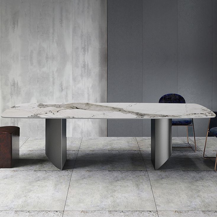 Sintered Stone Modern Rectangle Dining Table White Stone Top Dinette Table for Kitchen Clearhalo ' dining_table' 'Dining Tables & Seating' 'Dining Tables' 'furn' 'furn_dining_table' 'Furniture' 'furniture_dining_table' 'Kitchen & Dining Furniture' 'kitchen&dining_furn' 'kitchen' 'kitchen_dining_table' 1200x1200_d0edaf85-9955-4732-baf8-cfb0a98c0969