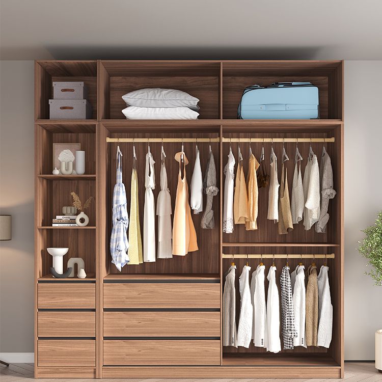 Glass and Wood Wardrobe Cabinet Brown Wardrobe Armoire with Garment Rod Clearhalo 'Armoires & Wardrobes' 'armoires_wardrobes' 'Bedroom Furniture' 'furn' 'furn_armoires_wardrobes' 'Furniture' 1200x1200_d0efc2e5-0218-4550-aac2-e37aee8910f0