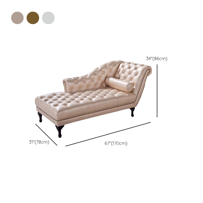 Sala de estar chaise brote brazo de cuero salón de chaise con tapicón mechoso