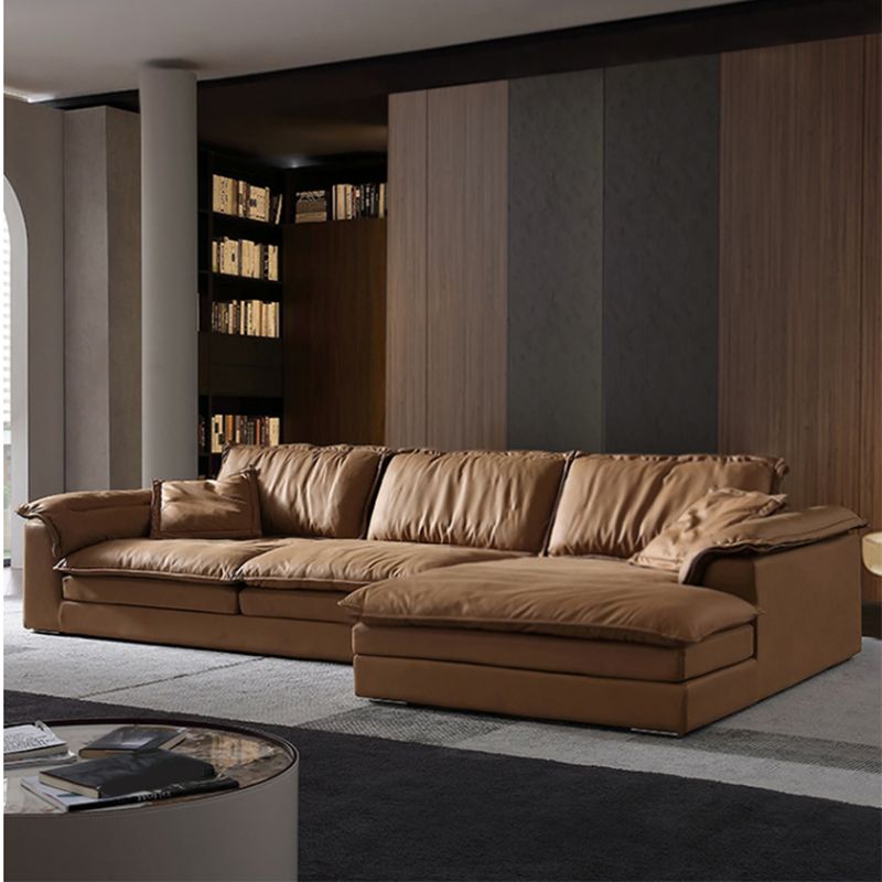 Moderno sofá de cuero de cuero marrón cojines de brazo de la almohada sofá y chaise