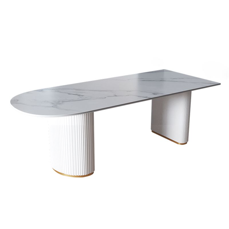 Contemporary Home Sintered Stone Dining Table Freeform Shape Table with Double Pedestal Base Clearhalo ' dining_table' 'Dining Tables & Seating' 'Dining Tables' 'furn' 'furn_dining_table' 'Furniture' 'furniture_dining_table' 'Kitchen & Dining Furniture' 'kitchen&dining_furn' 'kitchen' 'kitchen_dining_table' 1200x1200_d0f4358e-2cc9-4f21-bf7f-db82c6dba44d