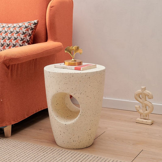 14.2" W x 14.2" D x 18.5" H Accent Side Table Cement with A Hole Corner Table in White