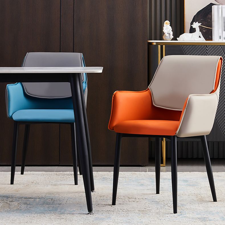Contemporary Arm Chair Matte Finish Leather Curved Parsons Chair for Dining Room Clearhalo ' kitchen&dining_furn' 'Dining Chairs' 'Dining Tables & Seating' 'dining_chair' 'Furniture' 'furniture_dining_chair' 'Kitchen & Dining Furniture' 'kitchen' 1200x1200_d101aaea-0dd7-4c77-a124-e94edf07a80e