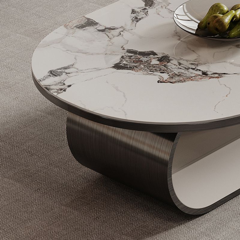 Elliptical Slate Top Coffee Table 1 -shelf Glam Cocktail Table with 1 - Drawer