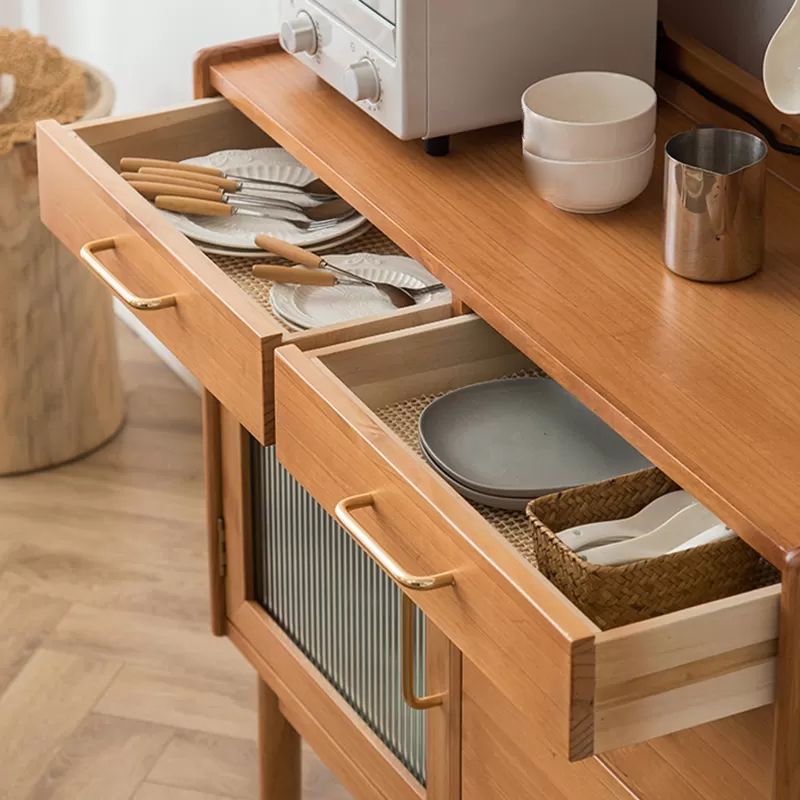 Contemporary Dining Hutch Pine Glass Doors Storage Cabinet for Living Room Clearhalo 'Display & China Cabinets' 'display_china_cabinets' 'furn' 'furn_display_china_cabinets' 'Furniture' 'Kitchen & Dining Furniture' 1200x1200_d1099ae2-392e-465f-90a2-49075d5f596b